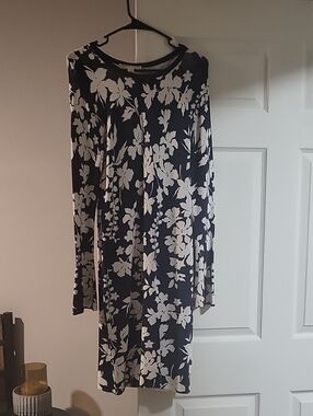 MICHAEL Michael Kors Navy Blue and White Floral Long Sleeve Dress